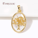 Life Tree Pendant Brass Shell Inlaid Charms for Jewelry Making