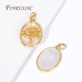 Life Tree Pendant Brass Shell Inlaid Charms for Jewelry Making