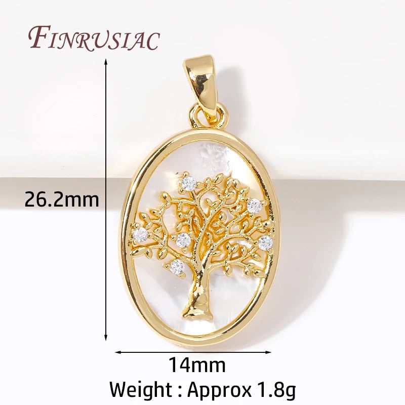 Life Tree Pendant Brass Shell Inlaid Charms for Jewelry Making