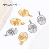 Life Tree Pendant Brass Shell Inlaid Charms for Jewelry Making