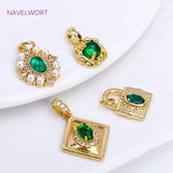 18K Plated Lock/Square Charms Brass CZ Heart Pendants DIY Necklace Making