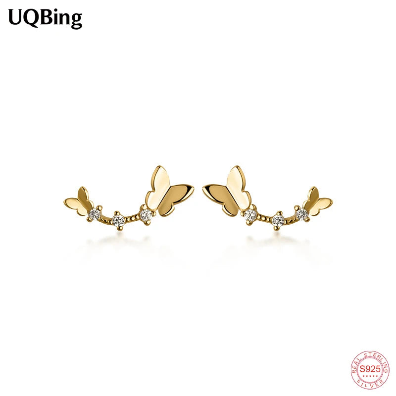 Micro Pave Zircon Butterfly Stud Earrings, 925 Sterling Silver Jewelry