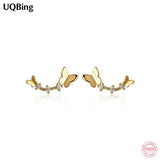 Micro Pave Zircon Butterfly Stud Earrings, 925 Sterling Silver Jewelry