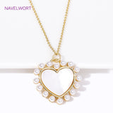 Heart Pendant Necklace with Zircon/Pearl, 18K Plated, Natural Shell