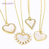 Heart Pendant Necklace with Zircon/Pearl, 18K Plated, Natural Shell