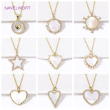 Heart Pendant Necklace with Zircon/Pearl, 18K Plated, Natural Shell