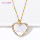 Heart Pendant Necklace with Zircon/Pearl, 18K Plated, Natural Shell