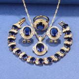18K Plated Wedding Dress Jewelry Set with Clip Earrings Necklace Bracelet Ring