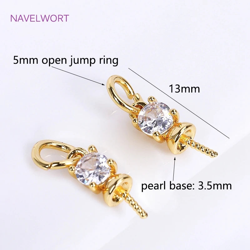 18K Plated Pearl Component for Necklace Making with Zircon Inlay
