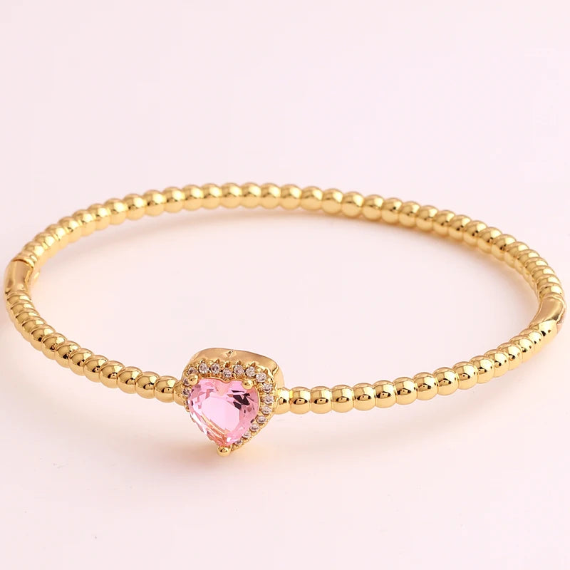 18K Plated Pink CZ Heart Bangle for Women