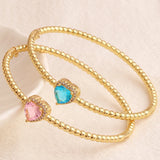 18K Plated Pink CZ Heart Bangle for Women