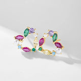 Rainbow Zircon Love Earring Silver Piercing Stud Wedding Jewelry