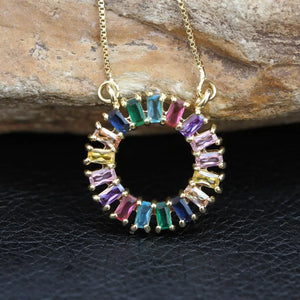 Rainbow CZ Geometric Pendant Necklace, 18K Plated, Wedding Jewelry