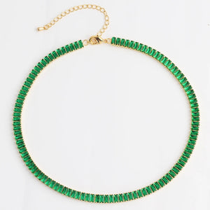 18K Plated Rainbow Tennis CZ Choker Necklaces Colorful Crystal Statement