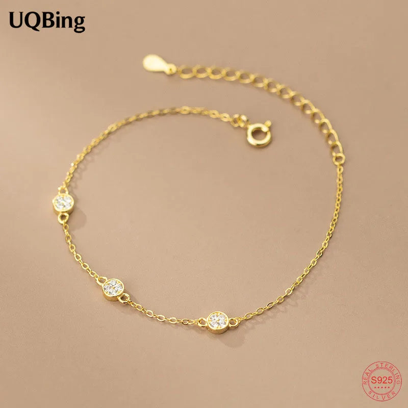 18K Plated CZ Coin Link Chain Bracelet Moon Shape Hand Jewelry