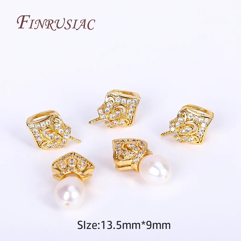 18K Plated Zircon Crown Pearl Pendant Mounting