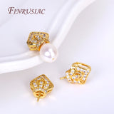 18K Plated Zircon Crown Pearl Pendant Mounting