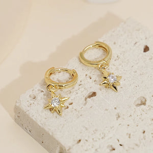 18K Plated Snowflake Hoop Earrings Zircon Wedding Jewelry