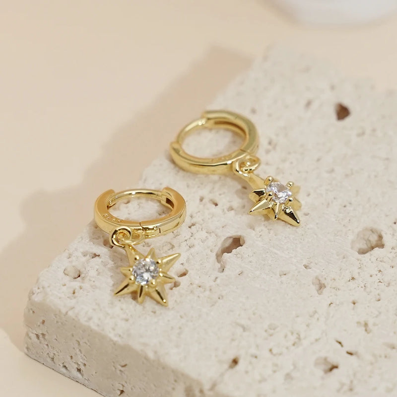 18K Plated Snowflake Hoop Earrings Zircon Wedding Jewelry