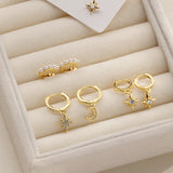 18K Plated Snowflake Hoop Earrings Zircon Wedding Jewelry
