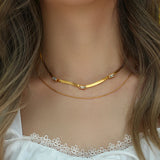 18K Plated CZ Herringbone Chain Choker Necklace Green Clear Zircon Short Chain