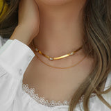 18K Plated CZ Herringbone Chain Choker Necklace Green Clear Zircon Short Chain