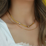 18K Plated CZ Herringbone Chain Choker Necklace Green Clear Zircon Short Chain