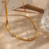 18K Plated CZ Herringbone Chain Choker Necklace Green Clear Zircon Short Chain