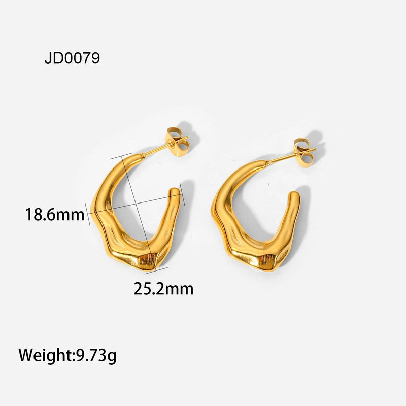 Irregular Round Stud Earrings for Women Stainless Steel C Jewelry
