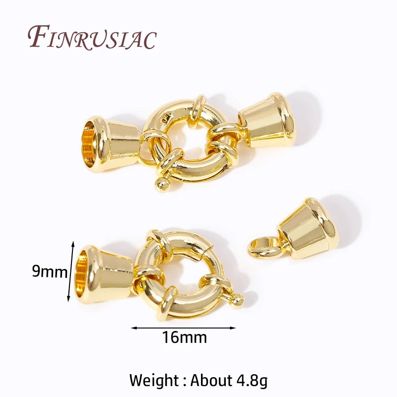 18K Plated Spring Ring Clasps for Necklace, Round Clasps with End Caps