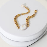 18K Plated Baroque Freshwater Bracelet Women Cuban Chain Chunky Party Jewelry
