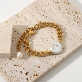 18K Plated Baroque Freshwater Bracelet Women Cuban Chain Chunky Party Jewelry