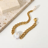 18K Plated Baroque Freshwater Bracelet Women Cuban Chain Chunky Party Jewelry