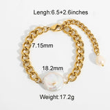 18K Plated Baroque Freshwater Bracelet Women Cuban Chain Chunky Party Jewelry