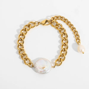 18K Plated Baroque Freshwater Bracelet Women Cuban Chain Chunky Party Jewelry