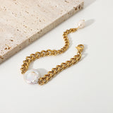 18K Plated Baroque Freshwater Bracelet Women Cuban Chain Chunky Party Jewelry