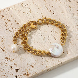 18K Plated Baroque Freshwater Bracelet Women Cuban Chain Chunky Party Jewelry