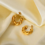 18K Plated Stainless Steel Bold Twist C-Shaped Stud Earrings