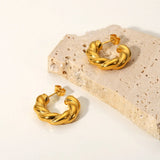 18K Plated Stainless Steel Bold Twist C-Shaped Stud Earrings
