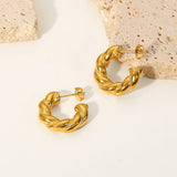 18K Plated Stainless Steel Bold Twist C-Shaped Stud Earrings