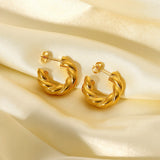 18K Plated Stainless Steel Bold Twist C-Shaped Stud Earrings