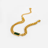 18K Plated Stainless Steel Cuban Chain Bracelet with Green Cubic Zircon