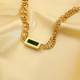 18K Plated Stainless Steel Cuban Chain Bracelet with Green Cubic Zircon