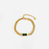 18K Plated Stainless Steel Cuban Chain Bracelet with Green Cubic Zircon