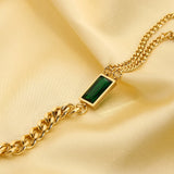 18K Plated Stainless Steel Cuban Chain Bracelet with Green Cubic Zircon