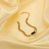 18K Plated Stainless Steel Cuban Chain Bracelet with Green Cubic Zircon