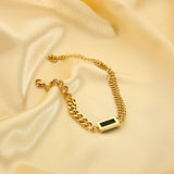 18K Plated Stainless Steel Cuban Chain Bracelet with Green Cubic Zircon