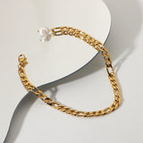18K Plated Stainless Steel Chain Anklet Freshwater Pearl Foot Jewelry