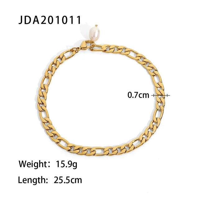 18K Plated Stainless Steel Chain Anklet Freshwater Pearl Foot Jewelry