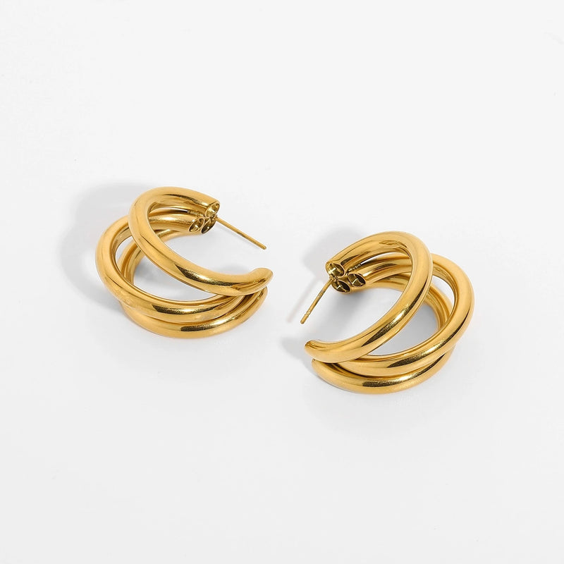 18K Plated Steel Hoop Earrings Women's Fashion Jewelry